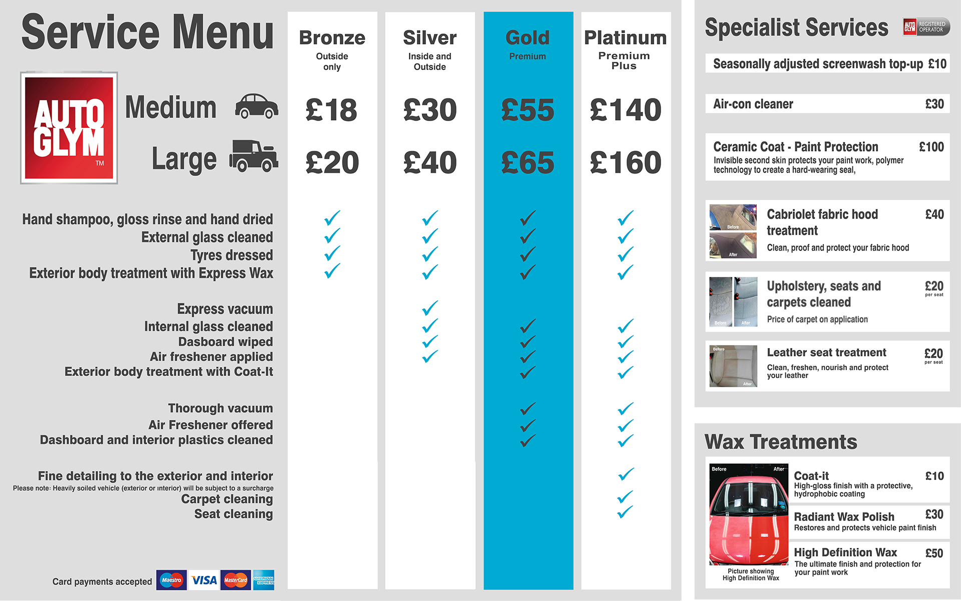 Detailed new price list